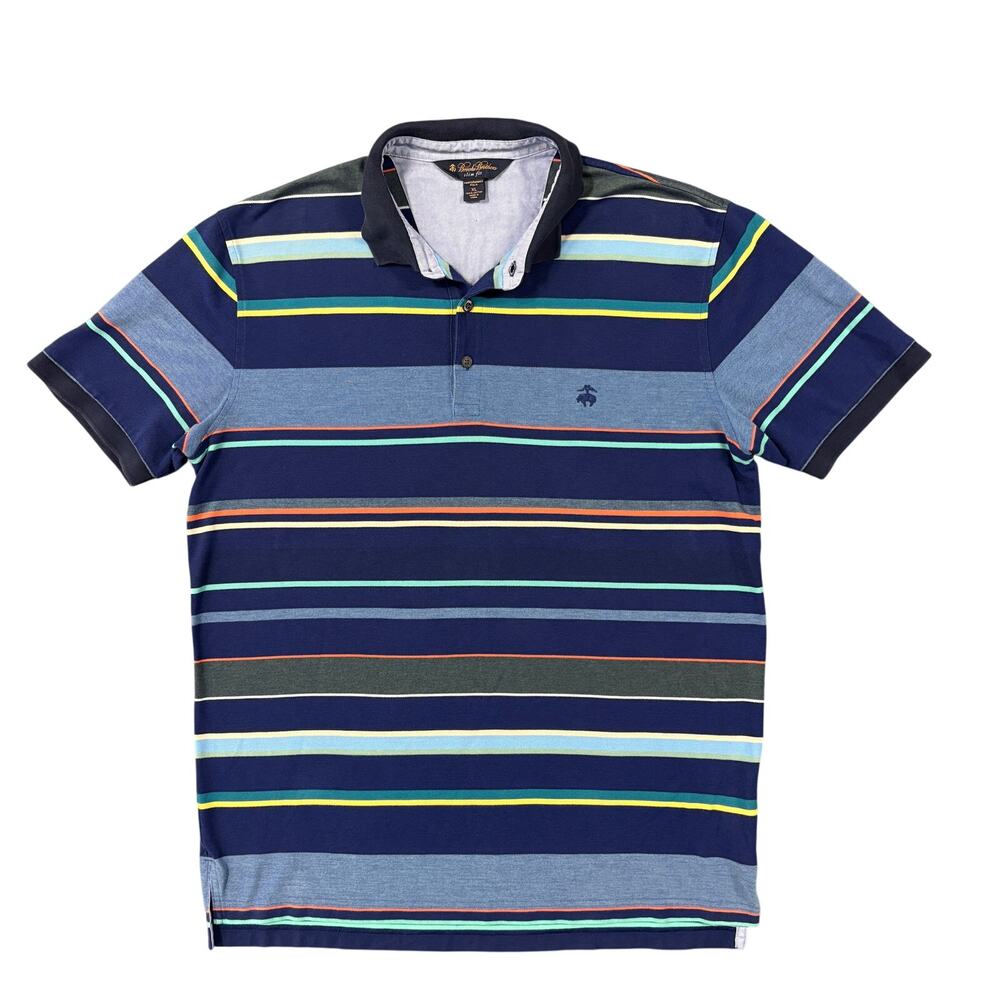 BROOKS BROTHERS Men's Slim Fit Striped Performance Polo Logo Size XL 100% Cotton
